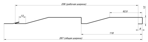 Металлосайдинг Корабельная доска 267/236x0,45 мм, св.дуб