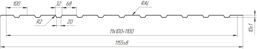Профнастил С10 1155/1100x0,4 мм эконом, 7040 серое окно глянцевый